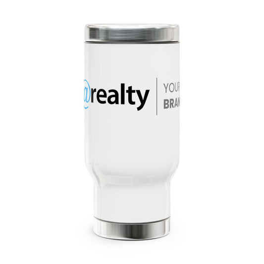 Co-Branded Stainless Steel Travel Mug with Handle, 14oz